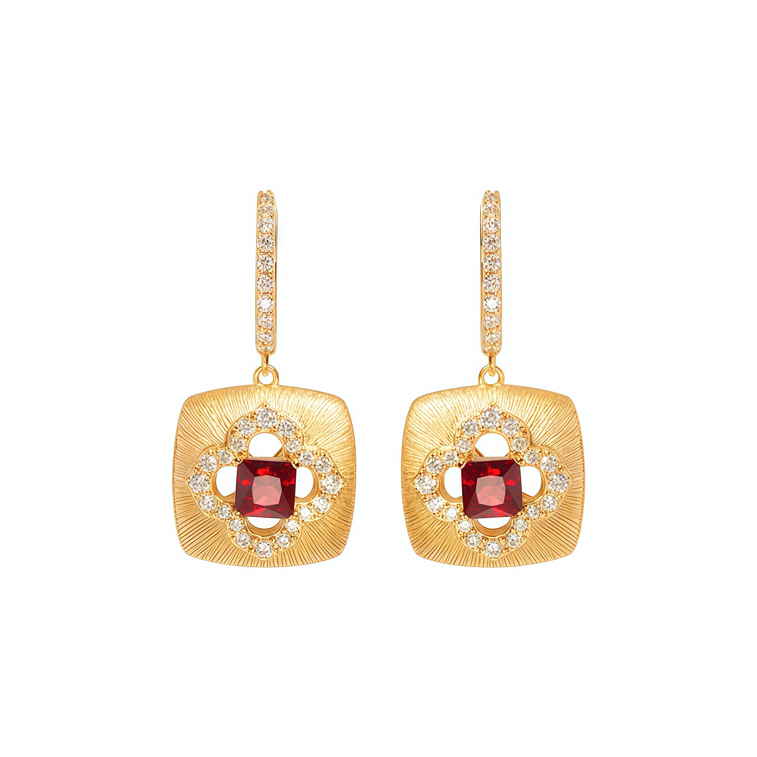 Firenze Collection Rigato Lab Grown Ruby Drop Earrings Plated in 18K G