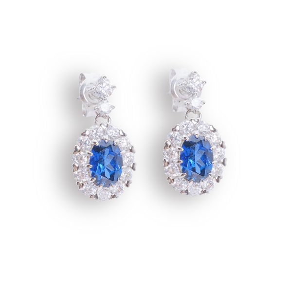 2ct Lab-Grown Blue Oval Cut Sapphire Earrings Plated in 18K Gold
