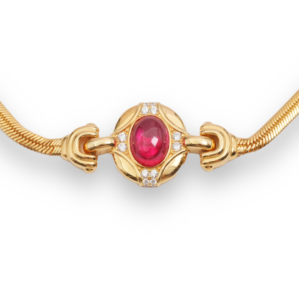 5.2ct Firenze Collection Lab-Grown Ruby Cabochon Snake Chain Necklace Plated in 18K Gold