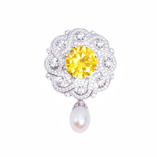 Yellow Diamond Fresh Water Pearls Multi Wear Brooch