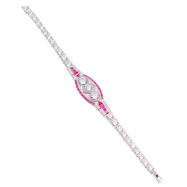 Art Deco Pink Sapphire High Carbon Diamond Bracelet