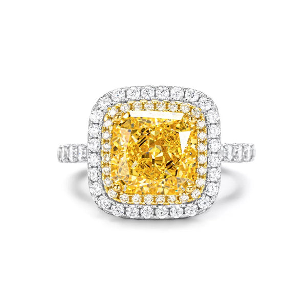 2ct Cushion Cut Fancy Intense Yellow Zircon Ring Plated in 18K Gold