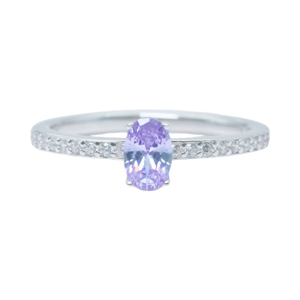 Oval Cut Violet Solitaire Ring 18K Gold Plated