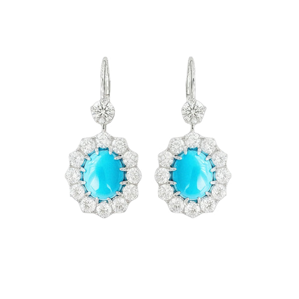 Lab Created Oval Cut Turquoise Drop Earrings Plated in 18K Gold