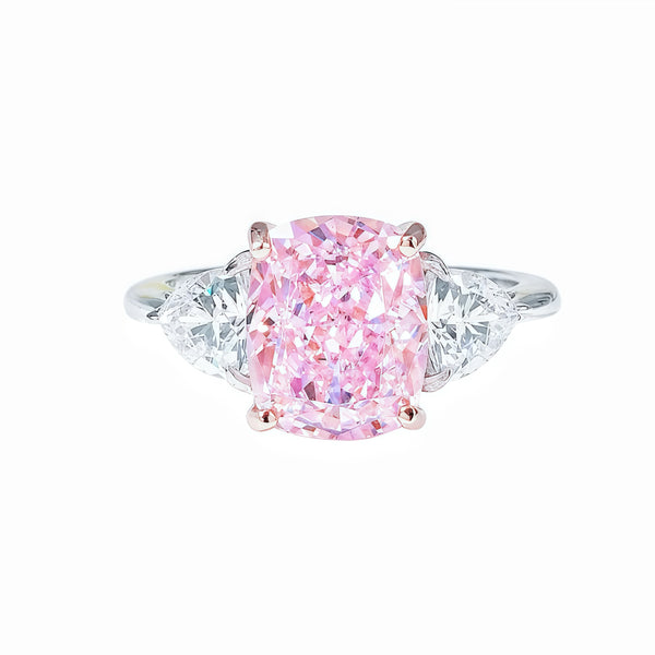 Cushion Cut Pink Cherry Blossom Three Stone Ring