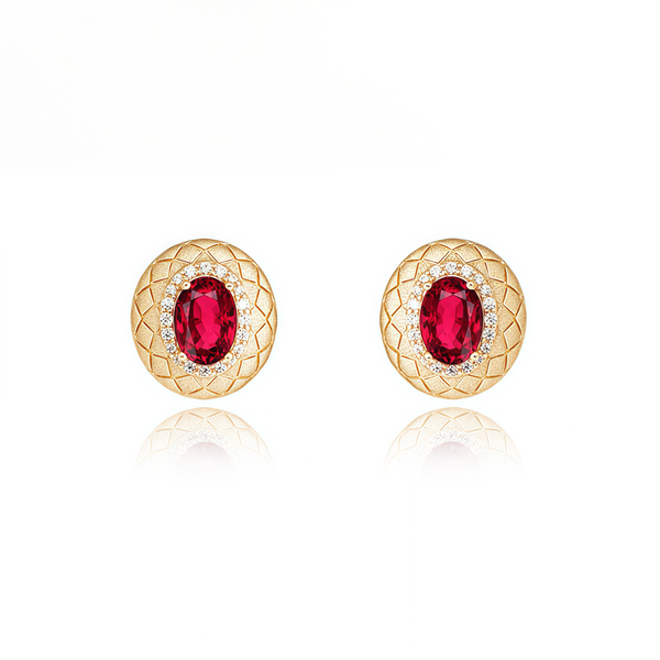 Firenze Collection Rigato Lab Grown Ruby Stud Earrings Plated in 18K Gold