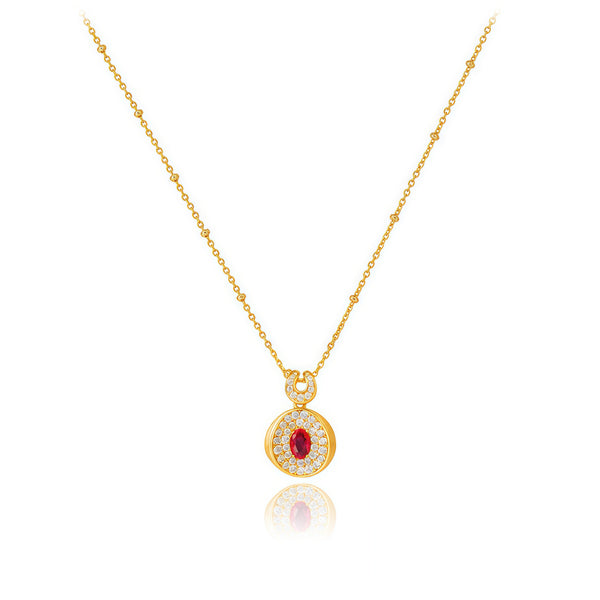 Firenze Collection Rigato Lab Grown Ruby Necklace Plated in 18K Gold