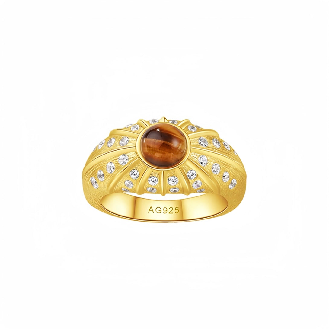 Firenze Collection Rigato Natural Tiger's Eye Ring Plated in 18K Gold