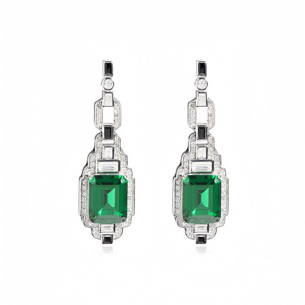 Art Deco Lab Grown Emerald Diamond Drop Earrings