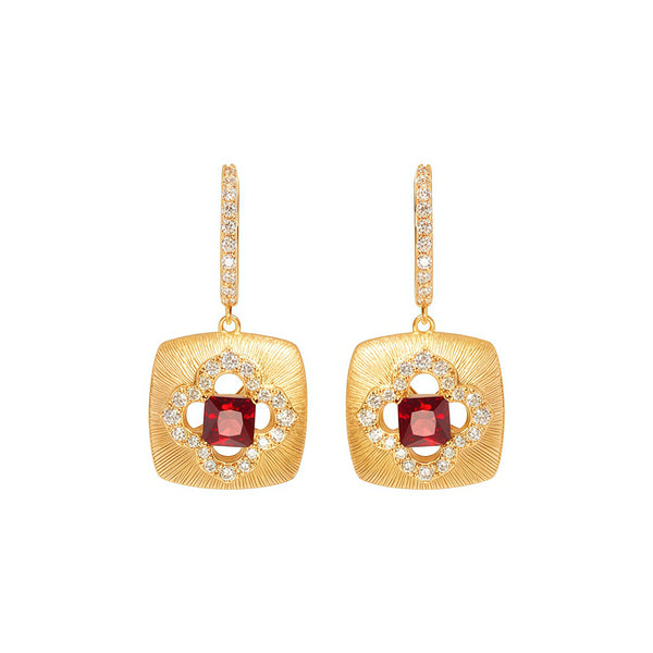 Firenze Collection Rigato Lab Grown Ruby Drop Earrings Plated in 18K Gold