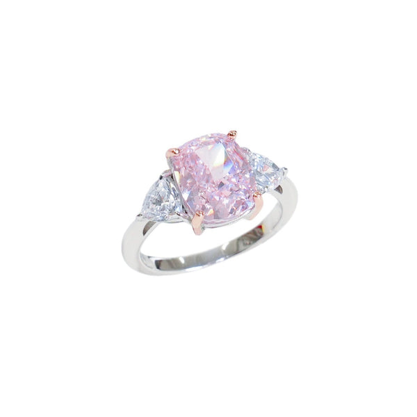Emerald Cut Pink Diamond Three Stone Ring