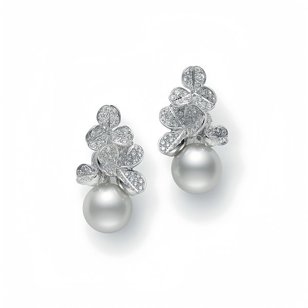 High Carbon Diamond Gray Pearl Drop Earrings