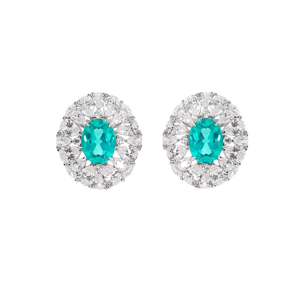 1.5ct Lab Grown Oval Cut Paraiba Stud Earrings Plated in 18K Gold