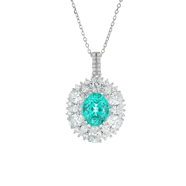 3ct Lab Grown Oval Cut Paraiba Necklace Plated in 18K Gold