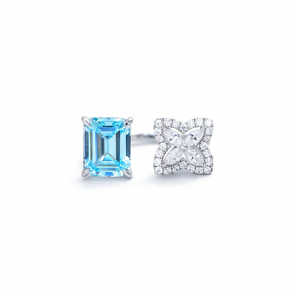 Emerald Cut Aquamarine Zircon Toi Et Moi Ring